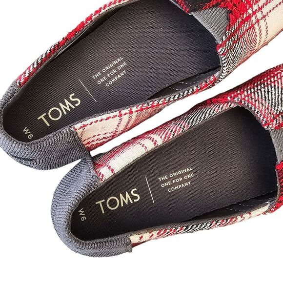 Toms Women's 6 Alpargata Classic Slip On Flats Plaid Red Black White - Picture 5 of 10